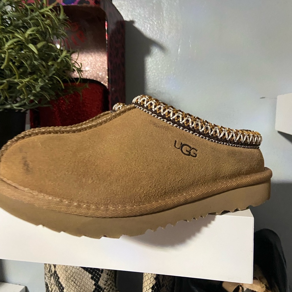 UGG Chestnut Suede Knit-Trim Clogs